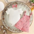 thumbnail image 2 of KPOPLK Newborn Baby Girl Clothes Shorts Outfits Romper Top Overalls Shorts Suspender Sets for Infant Girls(12-18 Months,Pink), 2 of 9