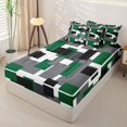 thumbnail image 3 of Castle Fairy Mid Century Block Form Zipper Queen Comforter Set with Fitted Sheet and 2 Pillowcases,Abstract Square Layout Zipper Bedding Set,Green Black Gray,Reversible, 3 of 7