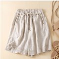 thumbnail image 2 of Pantalones cortos casuales de cintura elástica TEELYNN para mujer, pantalones cortos de lino y algodón de verano con encaje empalmado y bolsillos, estilo bohemio para playa, sueltos, 3XL, 2 of 5