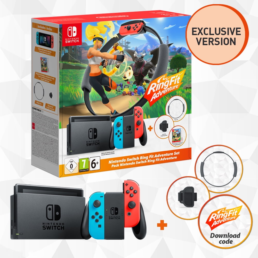 Nintendo Switch Exclusive Ring Fit Adventure & Neon Switch Console Bundle -  Neon Red and Blue Joy-Con Switch Console, Dock, Ring Fit Full Game, 