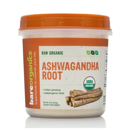 BAREORGANICS Ashwagandha Root Powder (Raw - Organic) (8Oz)