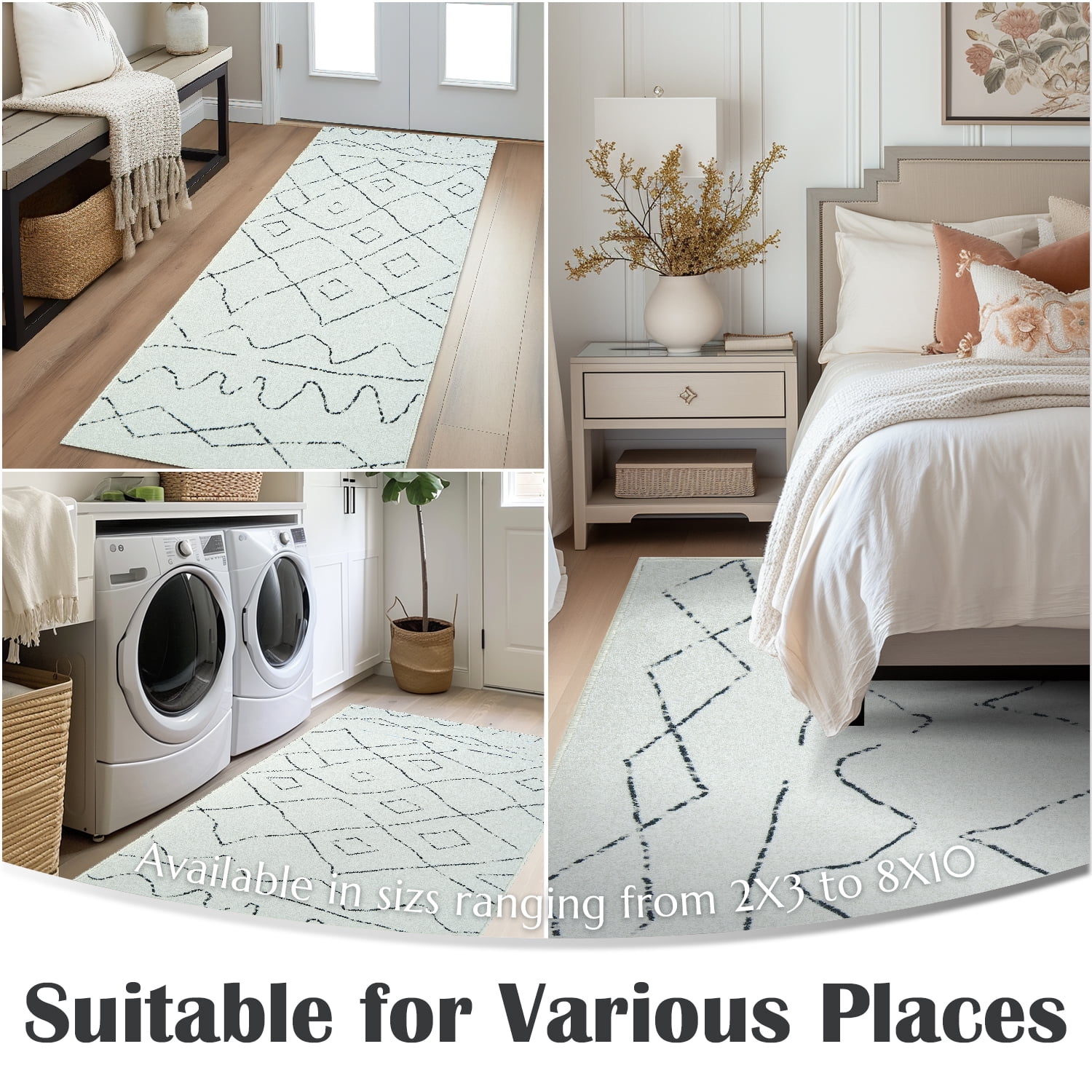 RUGKING Modern Runner Rug 2x6 Boho Washable Rug Hallway Runner off-white Non Slip Carpet for Bedroom Kitchen
