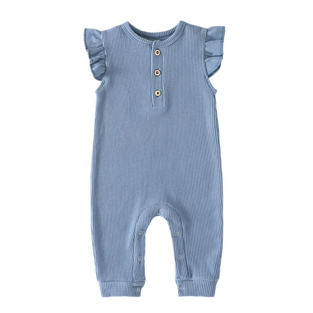 Tumotour Waffle Rompers for Toddler Outfits Soft Fashion Button Down Newborn Clothes Summer Casual Sleeveless Jumpsuits Solid Color Onesie Bodysuits for Infant Baby Boy Girl