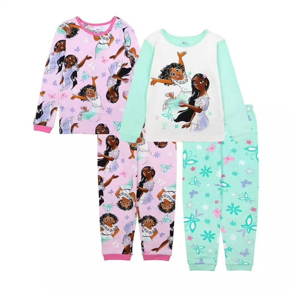 Encanto Mirabel and Isabela Girl's 4-Piece Long-Sleeved Cotton Pajama Set (Size 8)