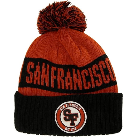 San Francisco Ribbed Cuff Knit Winter Hat Pom Beanie (Black/Red)