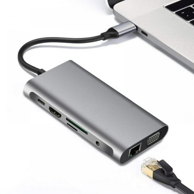 USB HUB C 10 In 1 Thunderbolt 3 Type C Adapter Dock 3.0 Port 4K 1080P VGA RJ45 Gigabit Ethernet for Pro