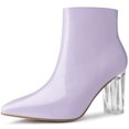 thumbnail image 1 of Unique Bargains Women's Clear Heel Pointed Toe Block Heel Ankle Boots, 1 of 7