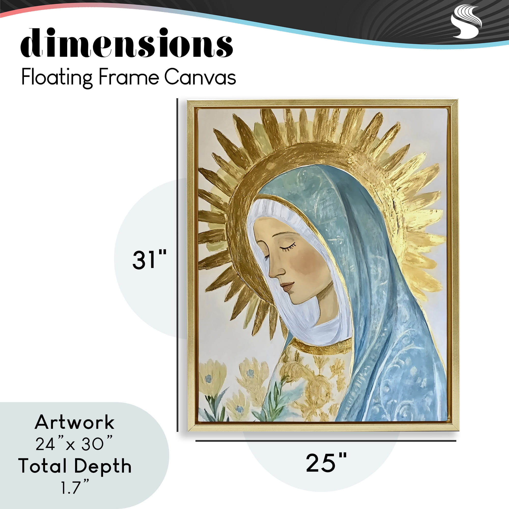 Holy Mary In Gold Gold Framed Floater Canvas Wall Art, design by Franklyn Gregory