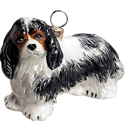 Cavalier King Charles Tri Color Dog Polish Glass Christmas Ornament Decoration