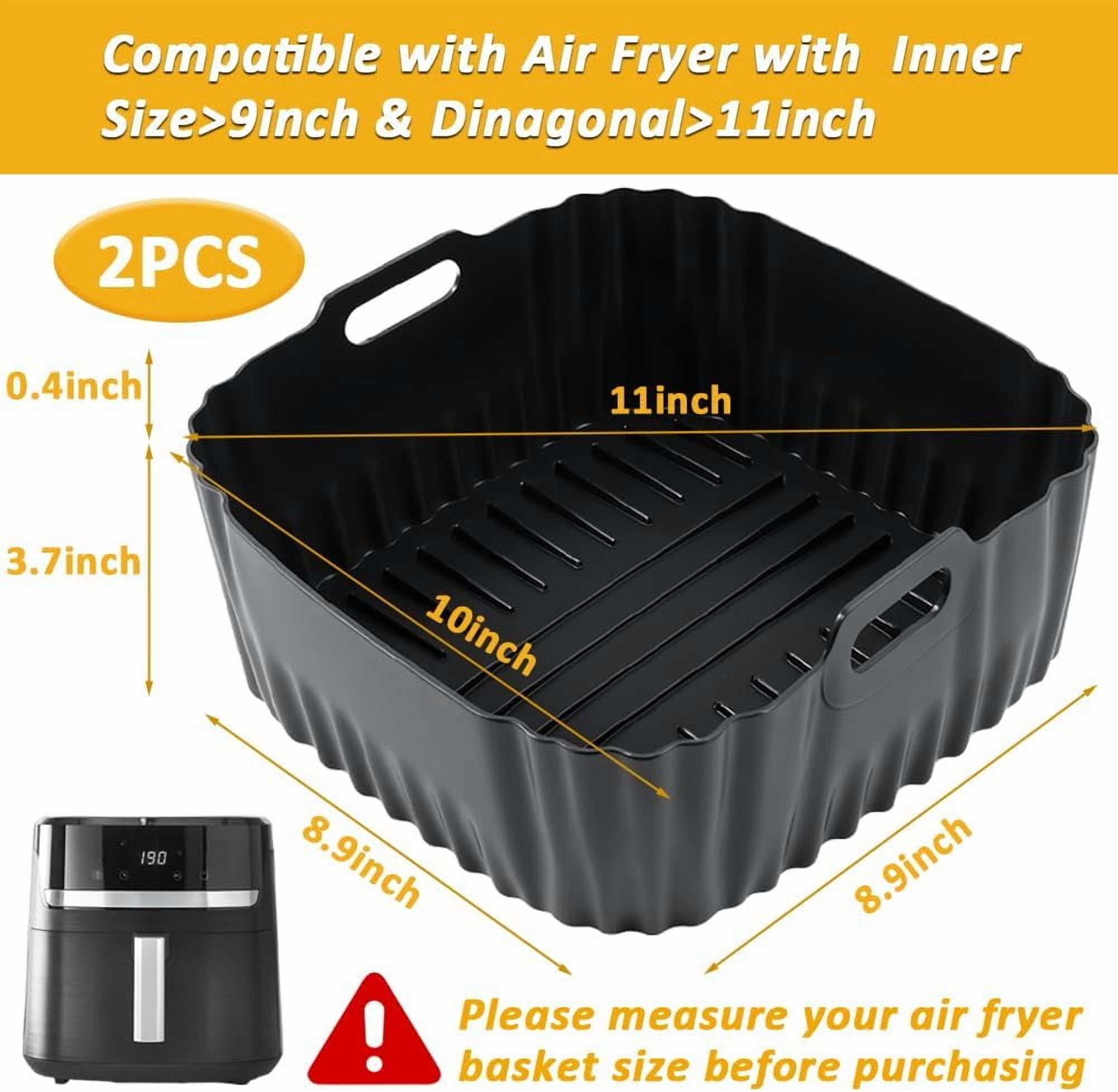 JJEAN-Large Air Fryer Silicone Liners Compatible with CHEFMAN 8QT/ 10 QT/ 12 QT & Other 8-12 Quart XL Airfryer, 2PCS 10 Inch Reusable Silicone Airfryer Oven Tray Insert, Air Fryer Accessories