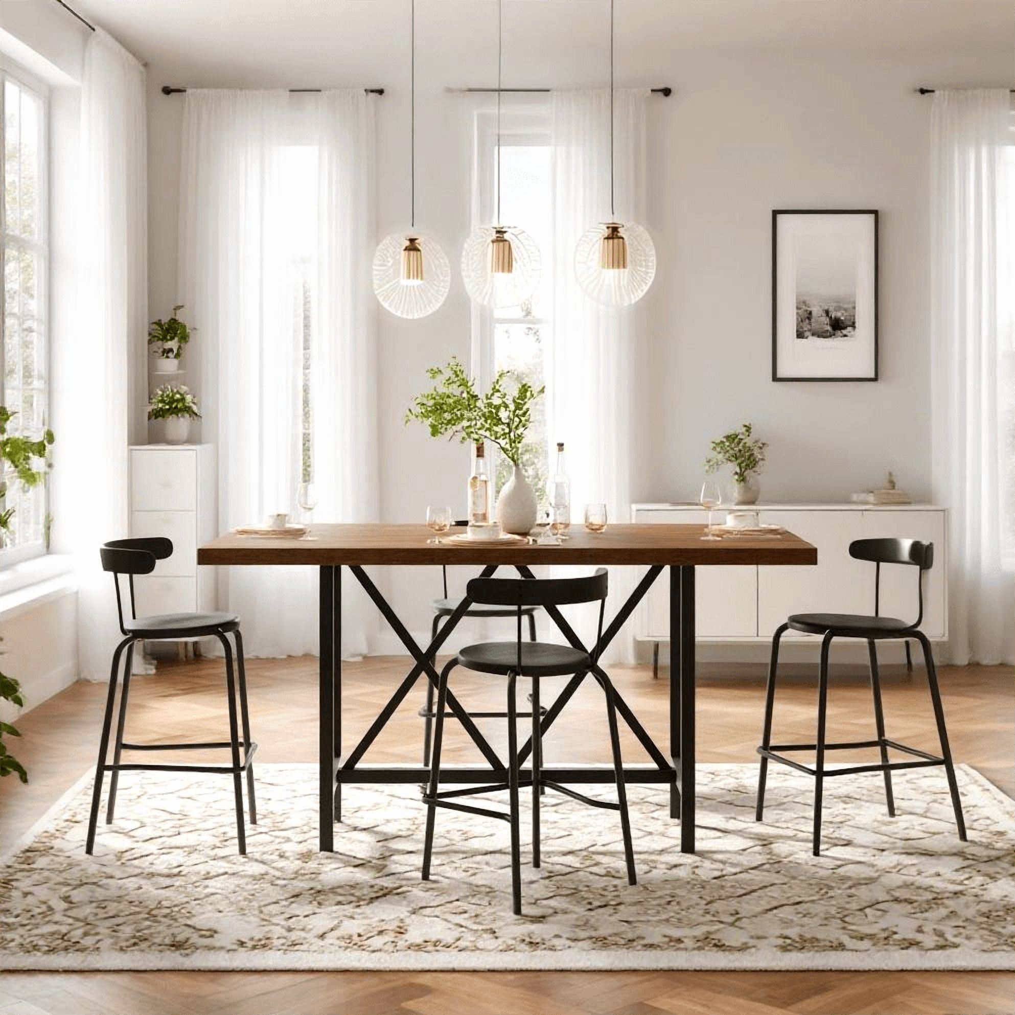 Fnova 35.4" Tall Dining Table, Rectangular Counter Height Kitchen Table with Metal Footrest for 6 People