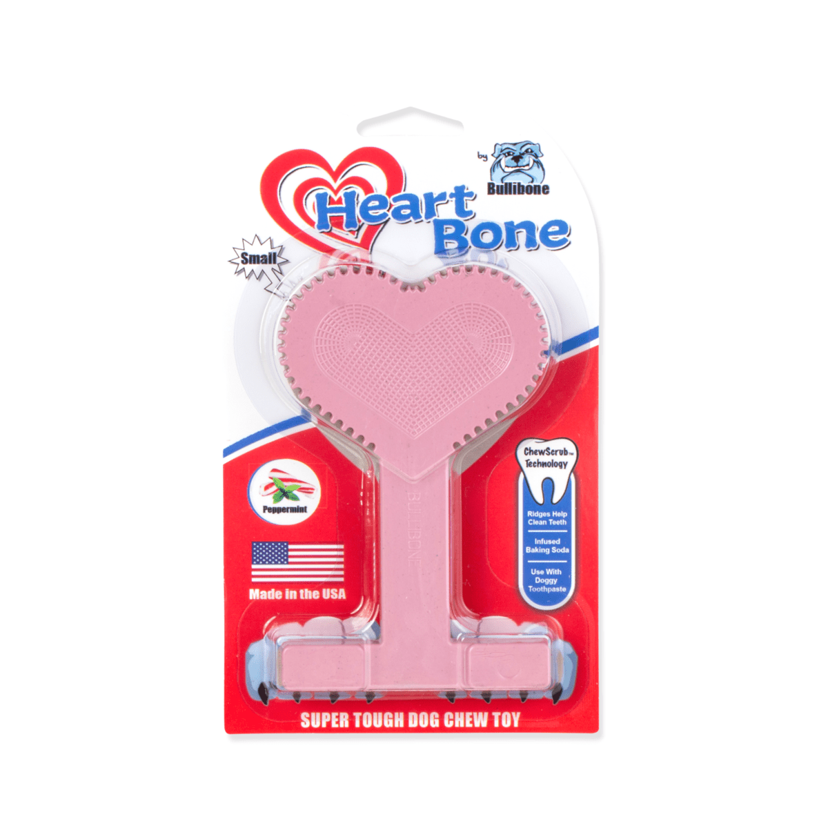 Bullibone Peppermint Heart Bone Dog Chew Toy, Small Size, Dental Care
