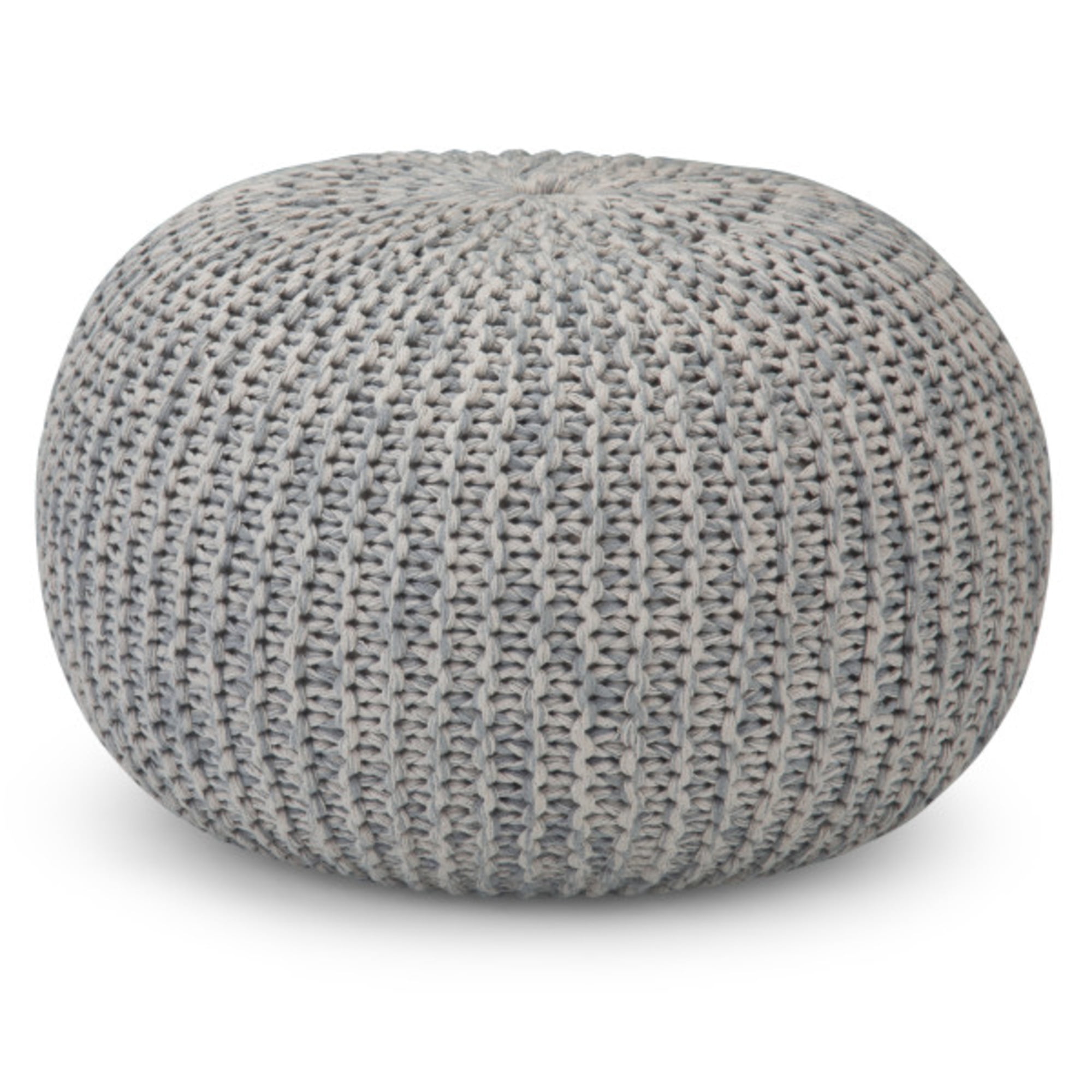 Brooklyn + Max Crocker Contemporary Round Hand Knit Pouf in Grey Cotton