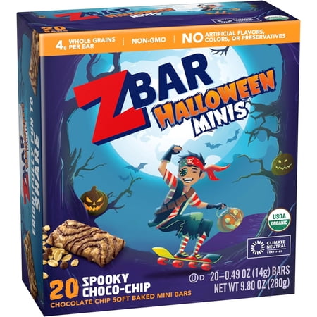 Zbar Halloween Minis Spooky Choco-Chip Organic Snack Bars, 20 Mini Bars