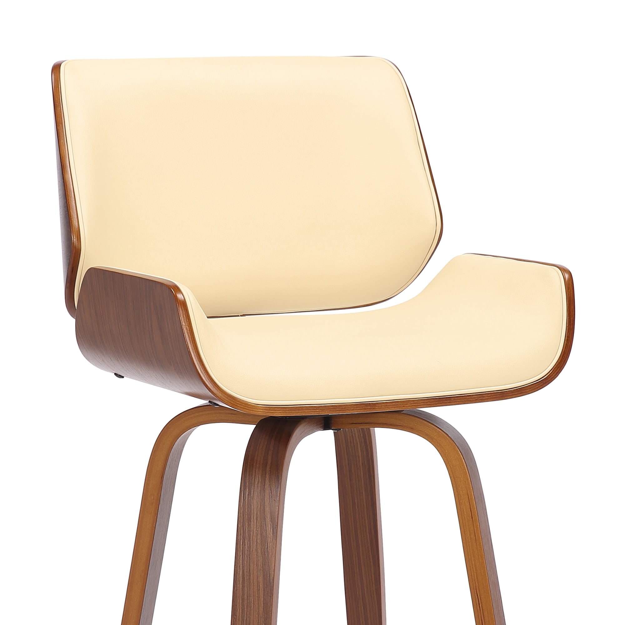 Tyler 30" Swivel Bar Stool in Walnut Wood and Cream Faux Leather Upholstery