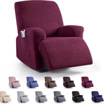 AuraLane Recliner Chair Cover with Storage Pockets,Stretchable Striped Slipcover for 1-Seater Chairs