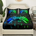 thumbnail image 3 of Erosebridal Gamer Full Sheet Sets, Gradient Green Blue Checkered Bedding Full Size, Video Game Room Decorative 4-Piece, 3 of 7