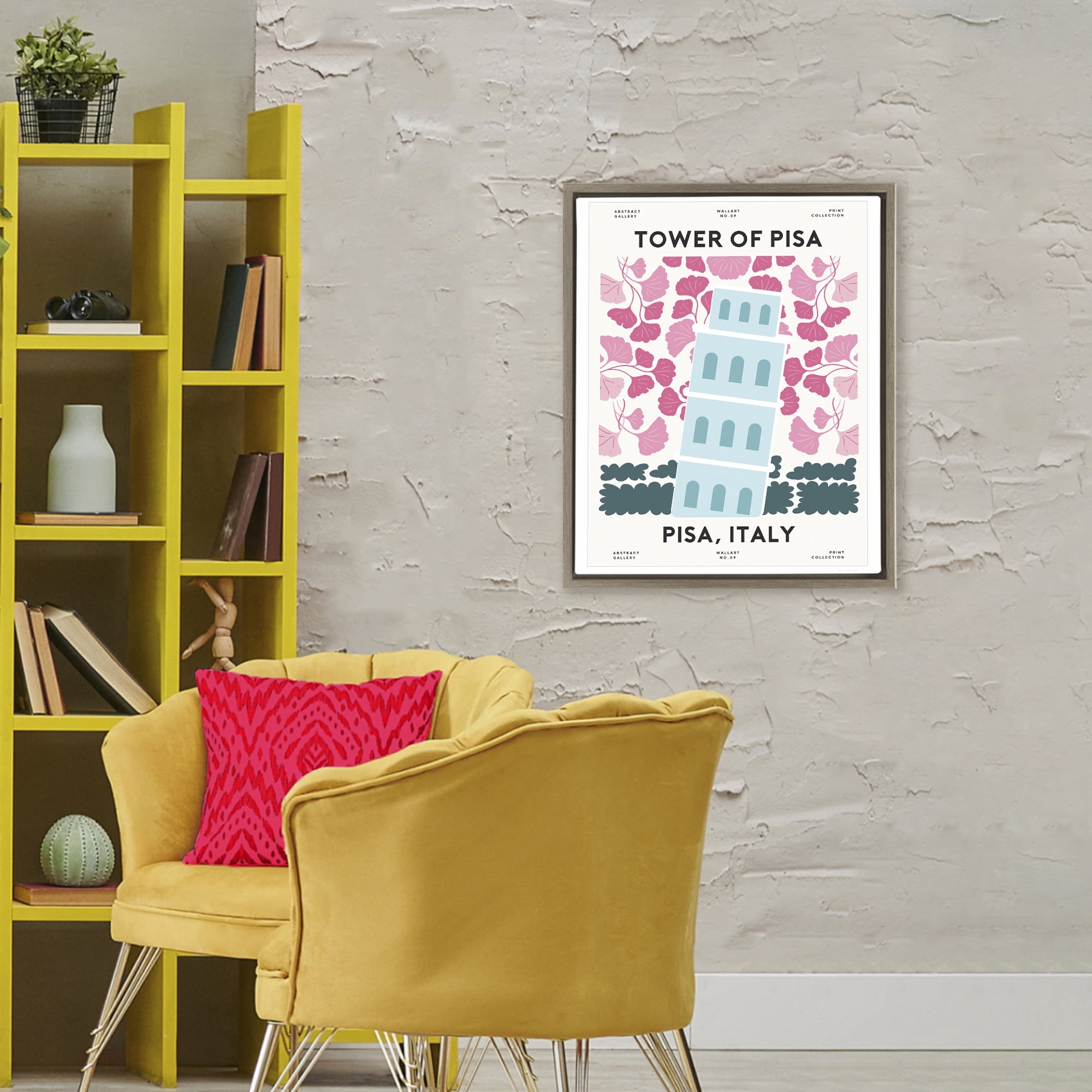 Stupell Industries Pastel Groovy Tower of Pisa Brown Framed Floater Canvas Wall Art, design by Omar Escalante