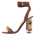 thumbnail image 2 of FSJ Women Classic Crystal Chunky High Heel Chain Sandals Open Toe Ankle Strap Single Band Dress Shoes Size 12 Brown, 2 of 4