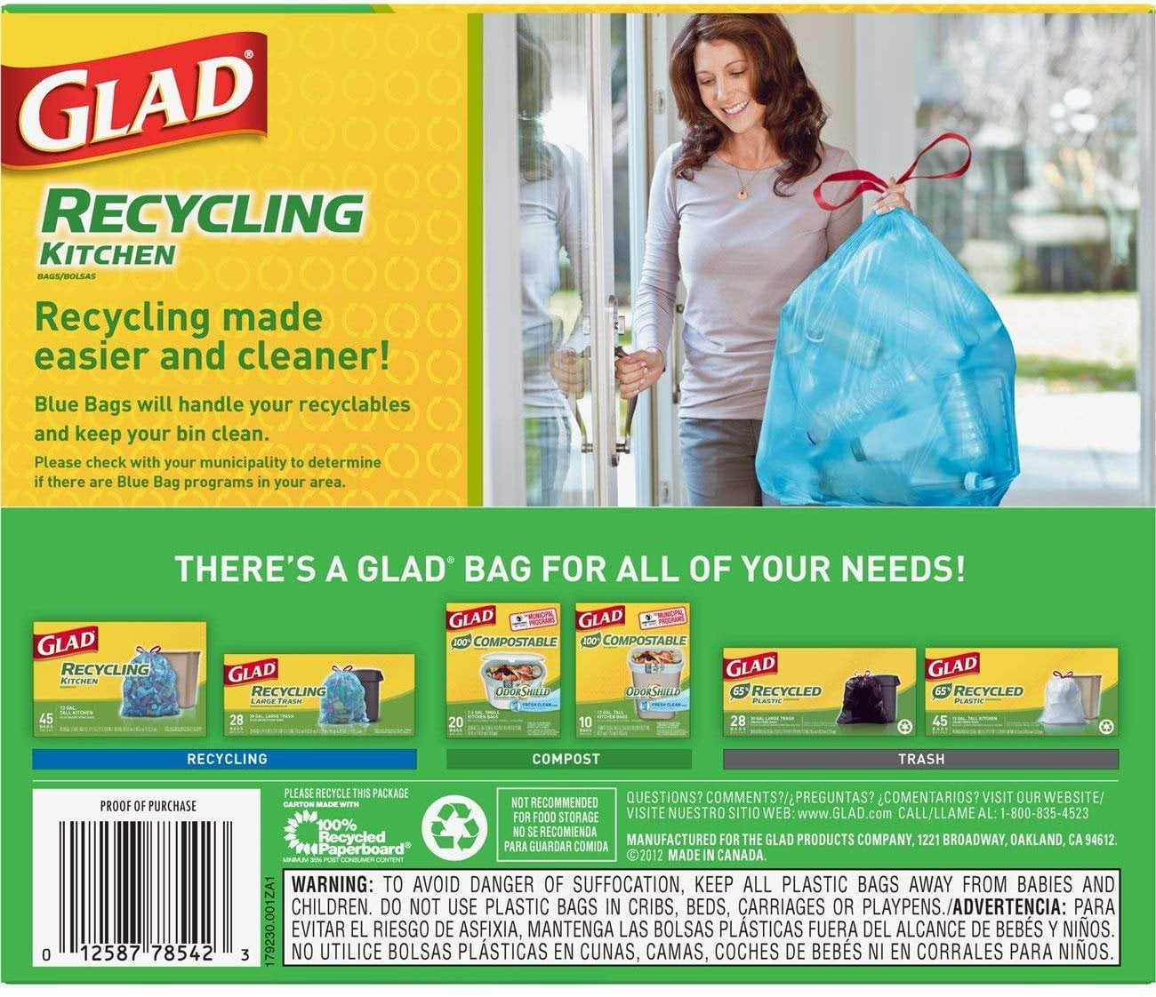 Glad Recycling 13 Gal. Tall Kitchen Blue Trash Bag (45-Count) - Power  Townsend Company