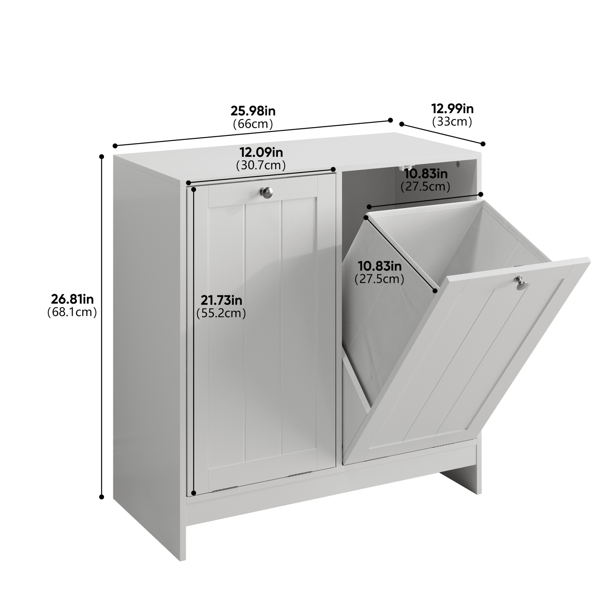 Leumius Tilt out Laundry Hamper with Removable Basket,Hidden Laundry Storage Cabinet,Free-Standing Home Organizer for Bathroom,Washroom,White
