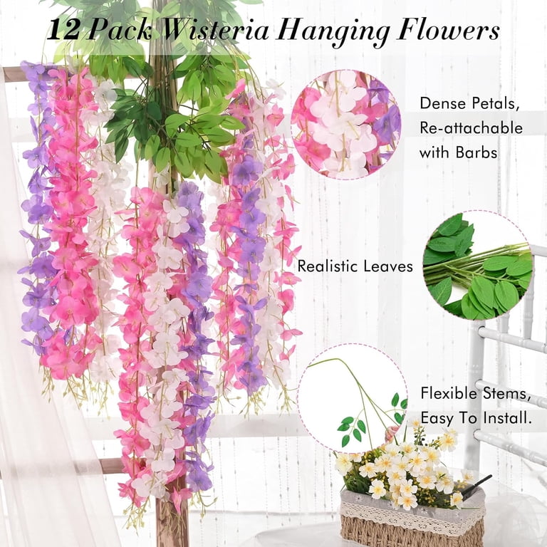 Wisteria Hanging Flowers, 3.6 Feet/Pcs Pink Wisteria Artificial Flowers,  Fake Wisteria Flowers Garland, Hanging Wisteria Vines for Bedroom Wedding  Home Party Wall Decoration - Walmart.com