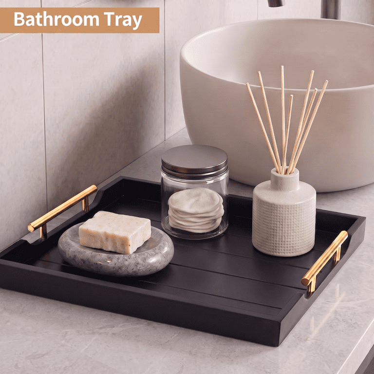 Sxnows Large Wood Serving Tray with Metal Handles photo 6