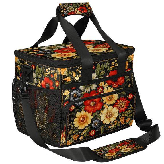 Herdesigns Boho Floral Bohemian Flowers Insulated Large Lunch Bag Lunchbox Reusable Leakproof Cooler Bags with Shoulder Strap for Adult Men Women Work Picnic