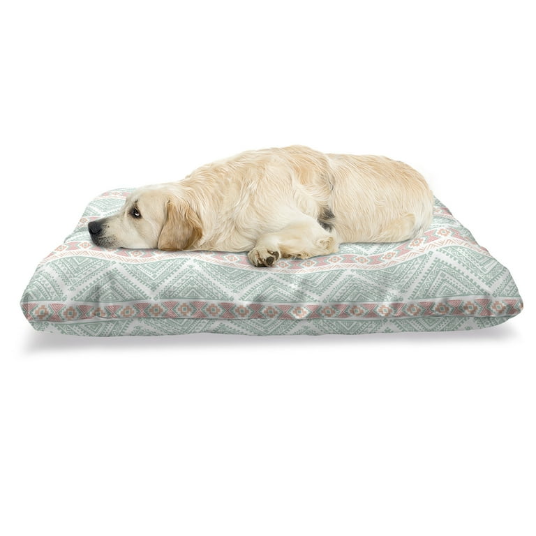 Mexican Print Pet Bed Horizontal Aztec Inspired Modernized Motifs in Soft Tones Chew Resistant Pad for Dogs and Cats Cushion with Removable Cover