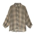 thumbnail image 4 of Camisa a cuadros Mujer Primavera Blusa de manga larga Botón Top informal suelto, Albaricoque, S seitruly AP001367-08, 4 of 7