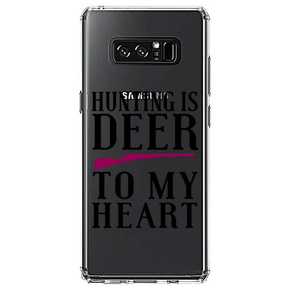 DistinctInk Clear Shockproof Hybrid Case for Samsung Galaxy Note 8 - TPU Bumper Acrylic Back Tempered Glass Screen Protector - Hunting is DEER to My Heart