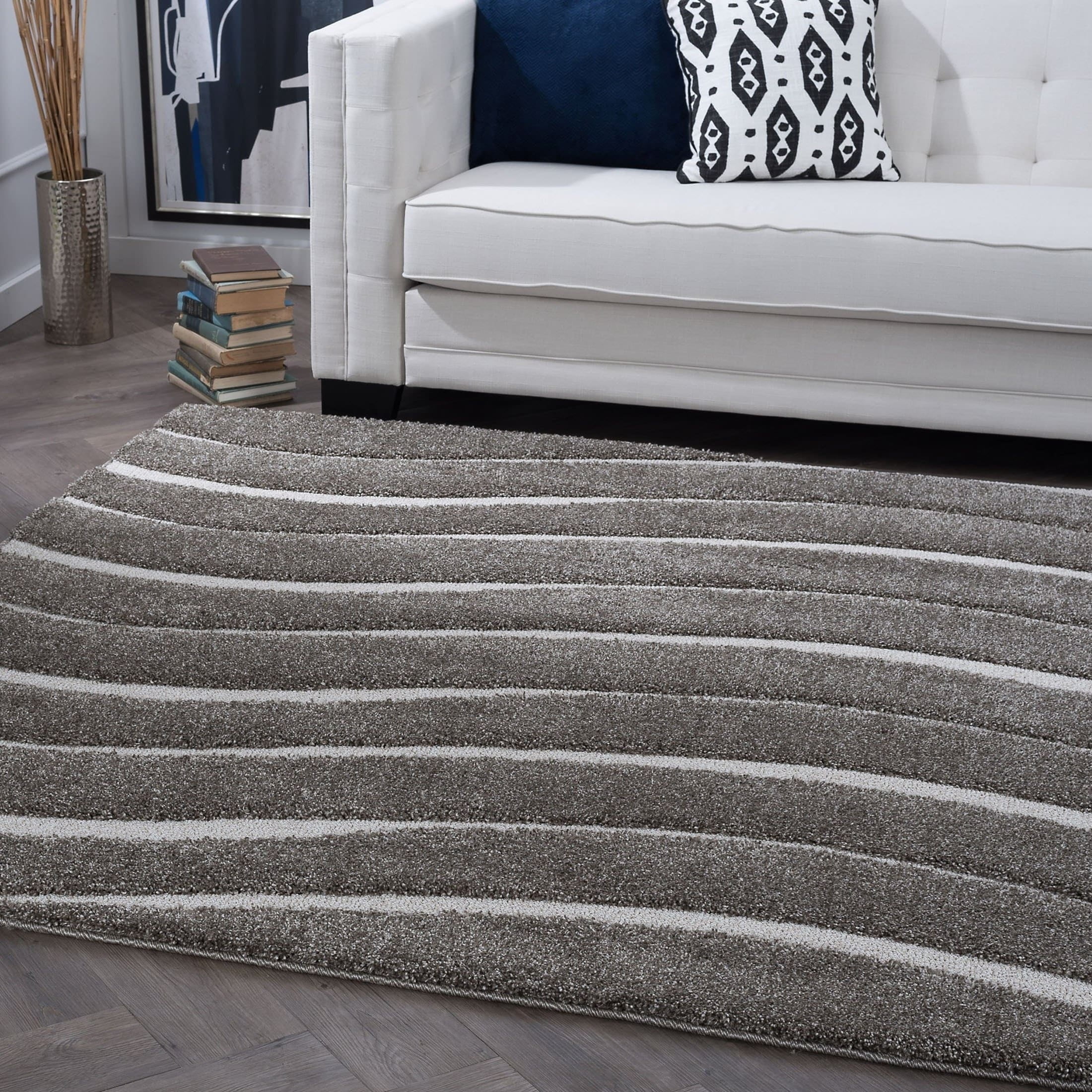 Alise Rugs Waverly Shag Contemporary Stripe Square Area Rug 3'11 x 3