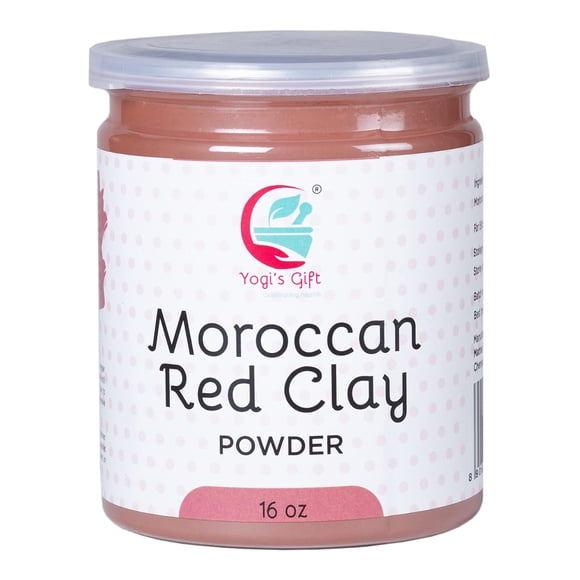 Polvo de arcilla roja marroquí | 16 onzas | Mascarilla facial de arcilla cruda | Limpia profundamente los poros y purifica la piel | Por el regalo de Yogi