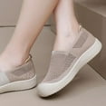 thumbnail image 5 of XIMIN Women's Knit Breathable Flat Walking Y2k Platform Shoes Fashion Anti-Collision Round Toe Shallow Mouth Slip On Sneakers Comfortable Casual Mesh Canvas Shoes (40, Beige), 5 of 7