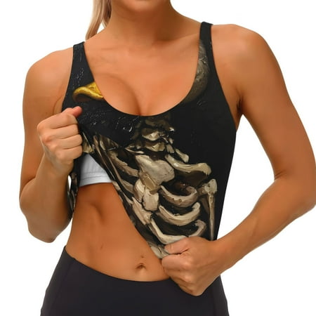 Qokaie Duck Bones Pattern Womens Scoop Neck Sports Bra Breathable Workout Vest Padded U Back Medium Impact Fitness Gym Yoga Bra Workout Crop Top