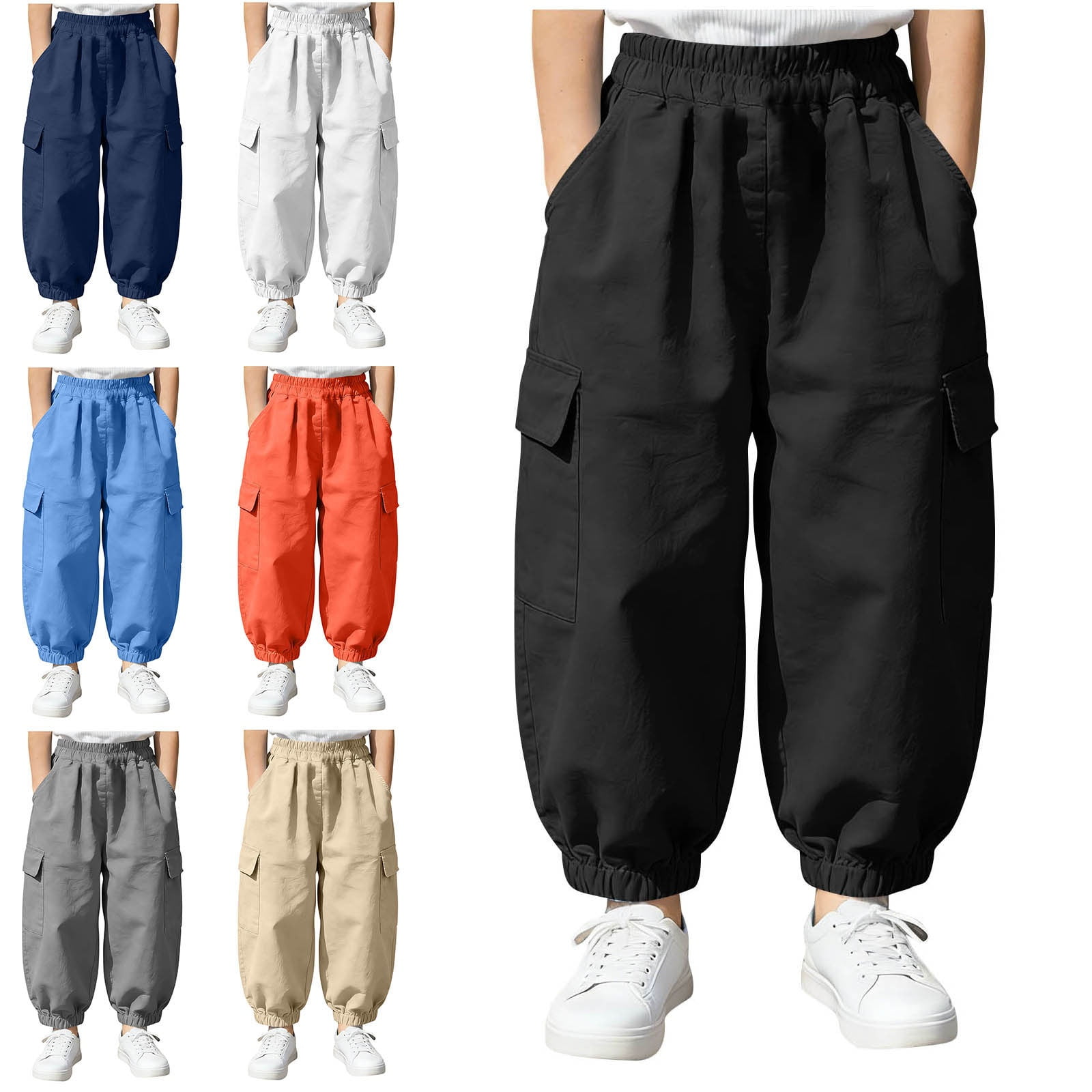 Teylalorva Sweatpants for Boys (7-16) Linen Blend Harem Pants with Elastic Waist Tapered Leg Breathable Comfortable Casual Long Trousers Light Blue Size 130