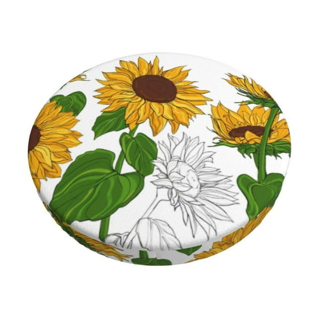 Disketp Plump Sunflower And Sketch Funda Redonda para Taburete, Funda de Cojín para Silla de Bar Suave y Elástica-12 inch