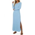 thumbnail image 6 of LIaqionyy Women's Maxi Dress Long Sleeve Casual Solid Color Crew Neck Split Side Summer Dresses Clothes, 6 of 8