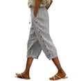 thumbnail image 2 of Women's Side Stripe Elastic Waist Pants – Loose Fit Straight Leg with Cuffed Hem, Comfortable 7/8 Length Capris, 2 of 9