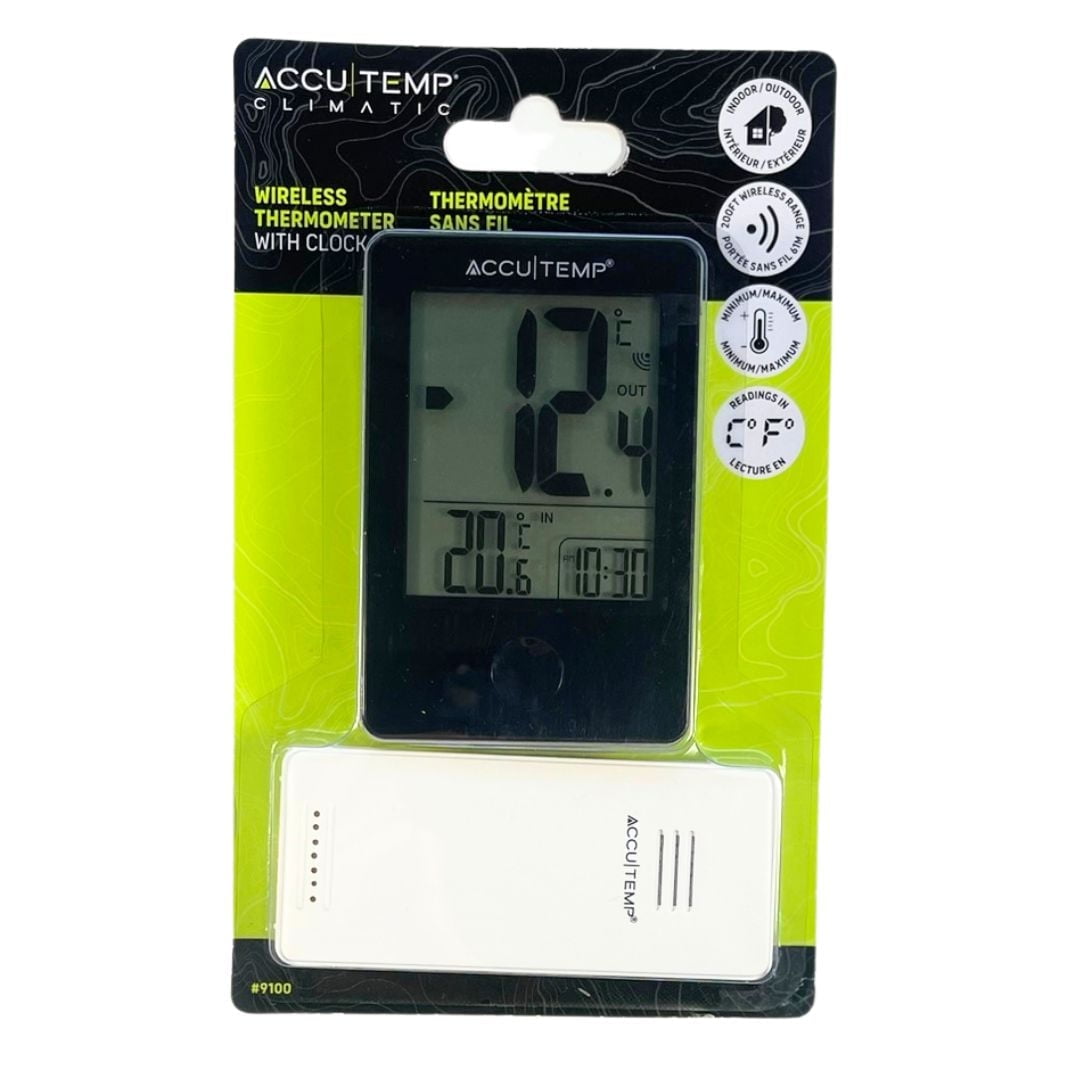 Thermomètre sans fils avec horloge Accutemp Climatic Usage Intérieur/Extérieur