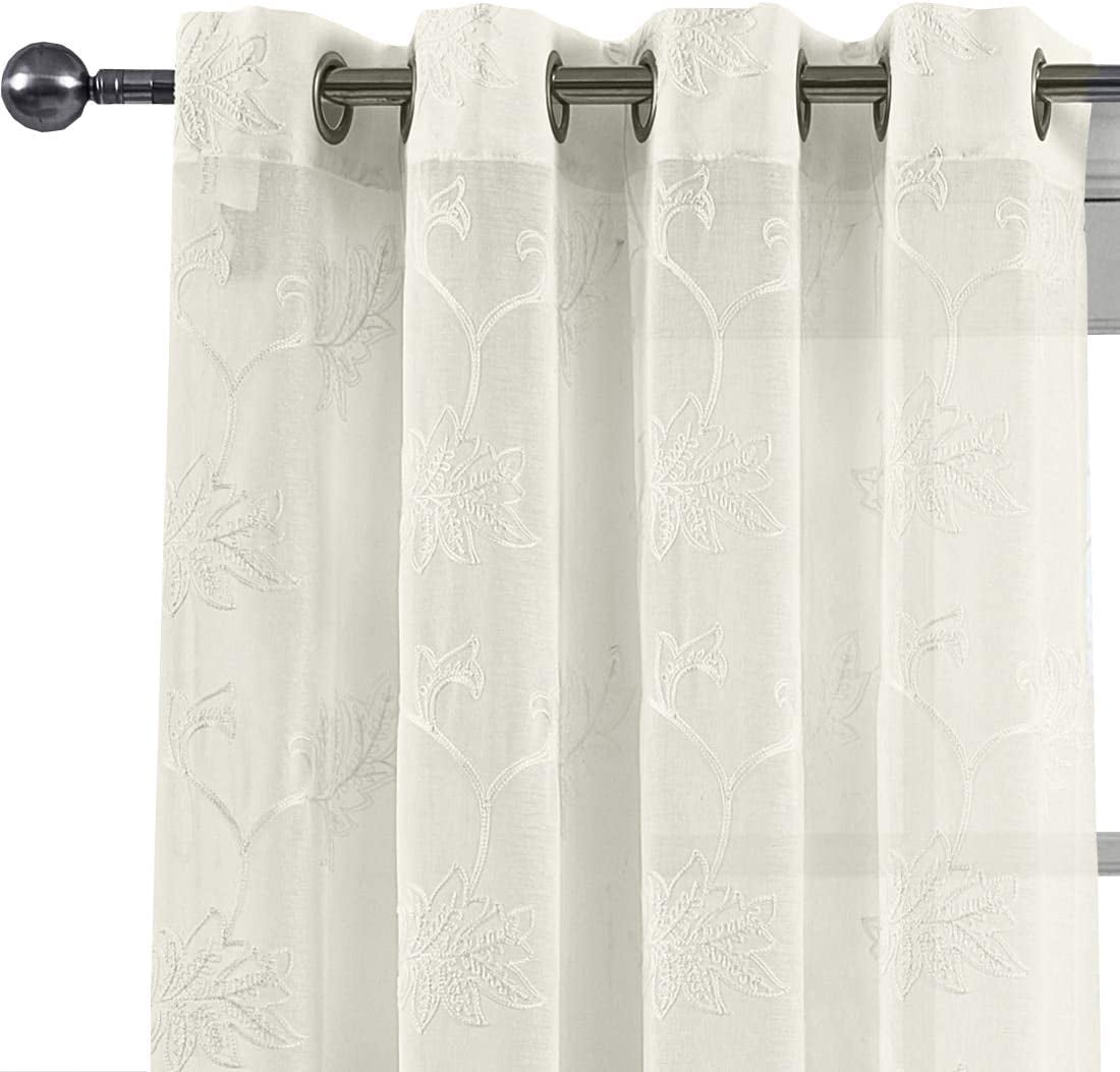 sheetsnthings Embroidered Andora 108-Inch Wide x 84-Inch Long, Set of 2 Grommet Top Sheer Window Curtains, Beige