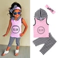 thumbnail image 2 of Douhoow 1-6 Years Girls Pink Hooded Sleeveless T-shirt Stripe Pants Headband 2 Pieces Clothing Set, 2 of 9