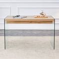 thumbnail image 3 of Modern Elegant Coffee Table: 47.2" MDF Wood Sticker Top with Transparent Tempered Glass Sides, Sturdy Living Room Furniture, Ample Surface, Easy Assembly, 3 of 19