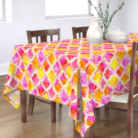

Cotton Sateen Tablecloth 70 Square - Painted Moroccan Pink Orange Yellow Big Colorful Bright Crystal Ogee Print Custom Table Linens by Spoonflower