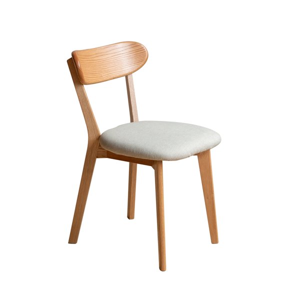 FFZ Solid Oak Wood Dining Chair with Curved Backrest, 18.7 x 21.85 x 30.71 inch, Natural White