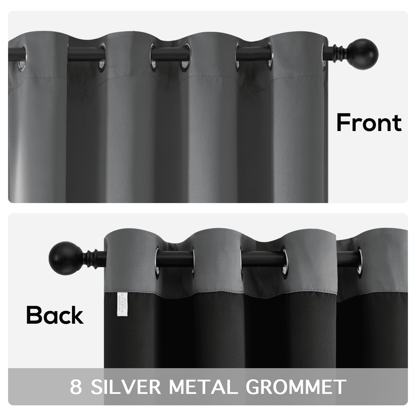 Yakamok 100% Blackout Curtains, Grey Curtains for Bedroom 84 Inch Length with Black Backing Solid Grommet Panels for Living Room 2 Panels, 52Wx84L