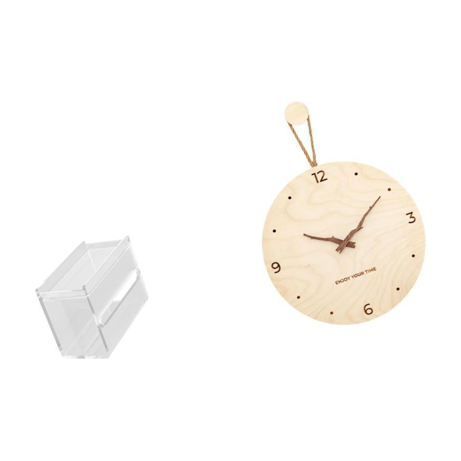 Fiocias Wall Clock Tissue Case Toilet Paper Storage Box Acrylic Towel Holder Wood Modern Minimalist Silent Easy Installation Suitable for Bedroom Ki