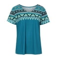 thumbnail image 4 of Babysbule Women's Tops Women Causal Vintage Western Color Block Print Short Sleeve V-Neck T-shirt Tops Blouse, 4 of 8