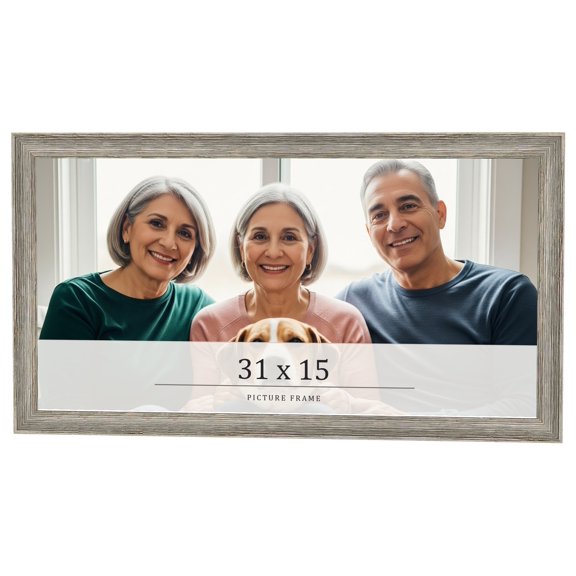 31x15 Frame Grey Solid Wood Picture Frame Width 1 Inches | Interior Frame Depth 0.5 Inches |