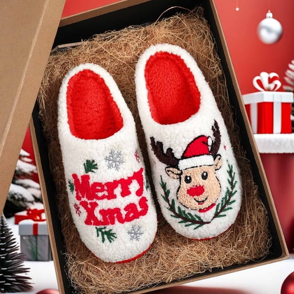 KANG Cozy Indoor Slippers With Cute Reindeer Design For Winter – Soft Slip Shoes For And Couples Perfect For Holiday Season Comfort Warm Furry Footwear